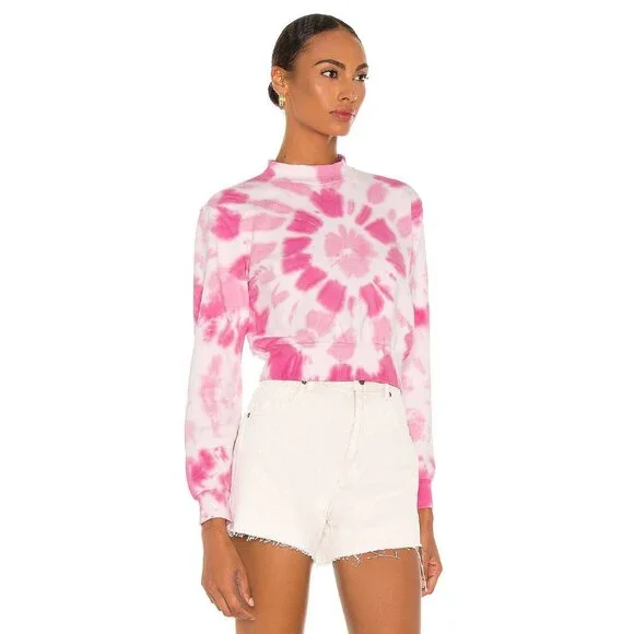 Pam & Gela Medium Tie-Dye Pink & White Cropped Sweatshirt - Picture 15 of 16
